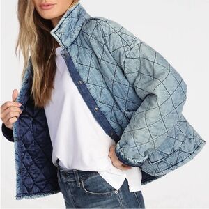 dylan Quilted Light Blue Denim Bomber Jacket